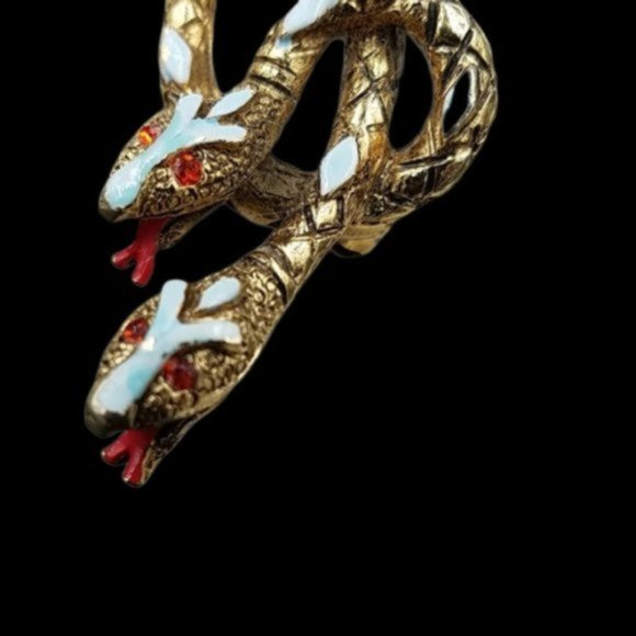 Vintage Signed ART Entwined Enamel Double Snake Brooch - Picture 2 of 5